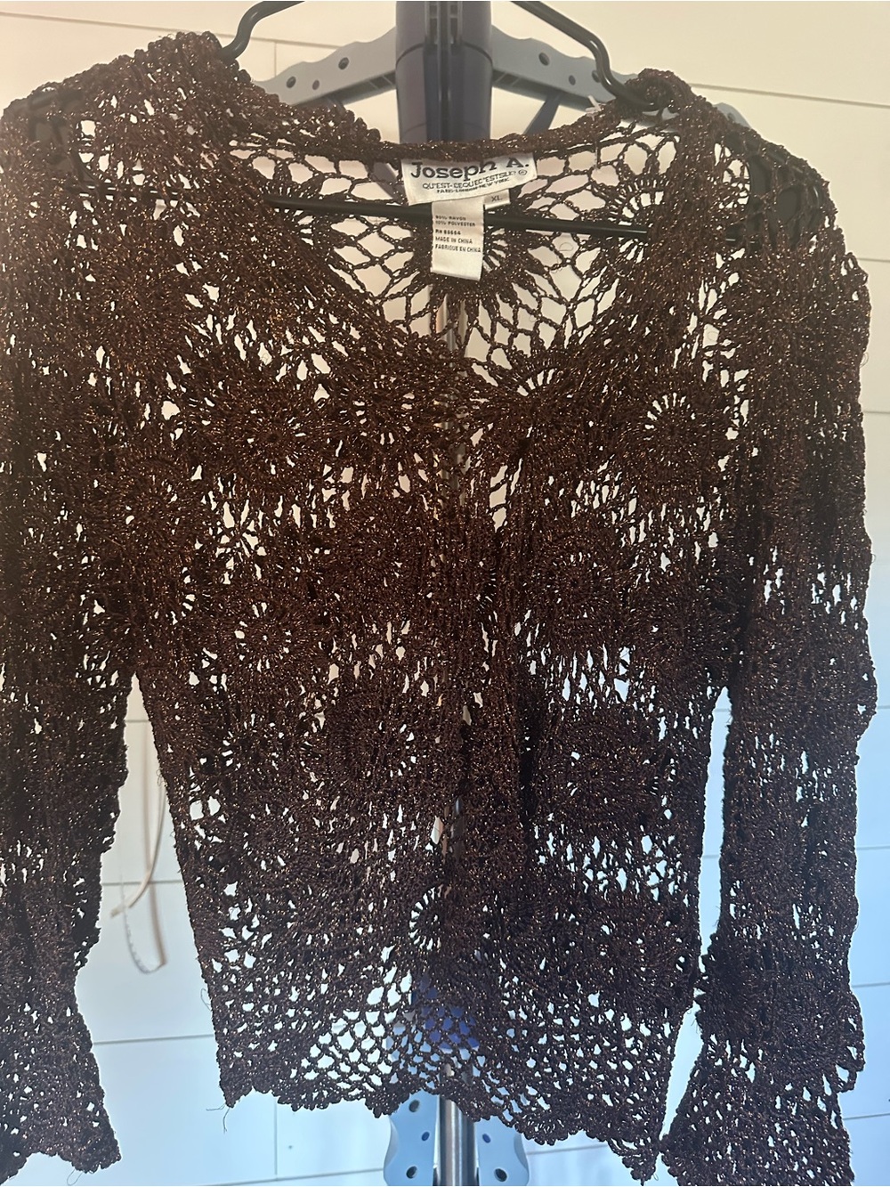 #56 Joseph A Open-Knit Crochet Brown Women's Cardigan